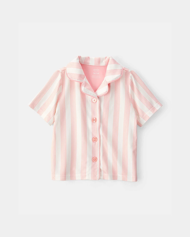 Toddler Girl Striped Loose Fit 2-Piece Pajama Set - Pink/Ivory