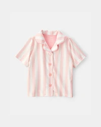 Toddler Girl Striped Loose Fit 2-Piece Pajama Set - Pink/Ivory