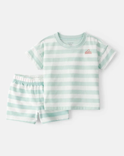 Baby Boy 2-Piece Shark Striped Top & Short Set - Blue/Ivory