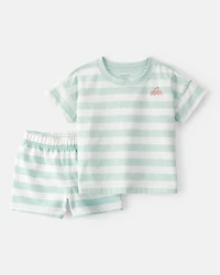 Baby Boy 2-Piece Shark Striped Top & Short Set - Blue/Ivory