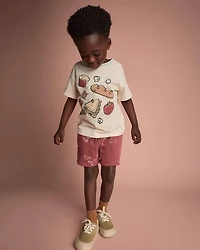Toddler 'Happy Tummy' Relaxed Tee in Food Print - Cream