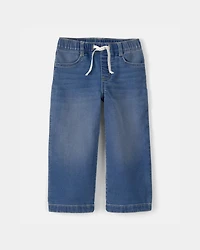 Toddler Girl 2-Piece Floral Peplum Top & Denim Jeans Set - White/Blue