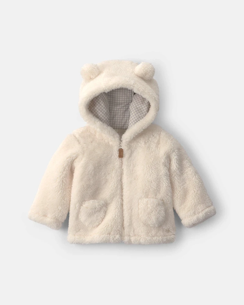 Baby Bear Teddy Fleece Zip-Up Hoodie - Cream