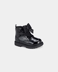 Girls Bow Combat Boots - Black