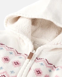 Baby Girl Recycled Fair Isle Sherpa Sweater Knit Jacket