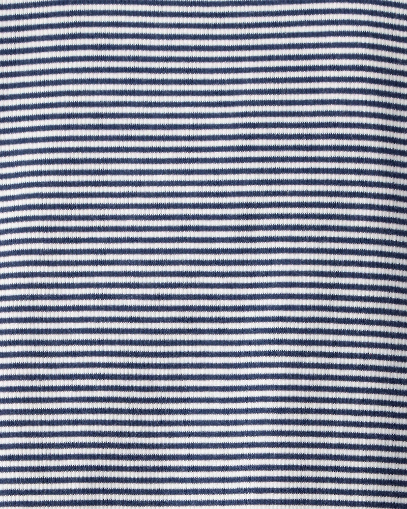 Kid Striped Mock Neck Ribbed Top - Navy