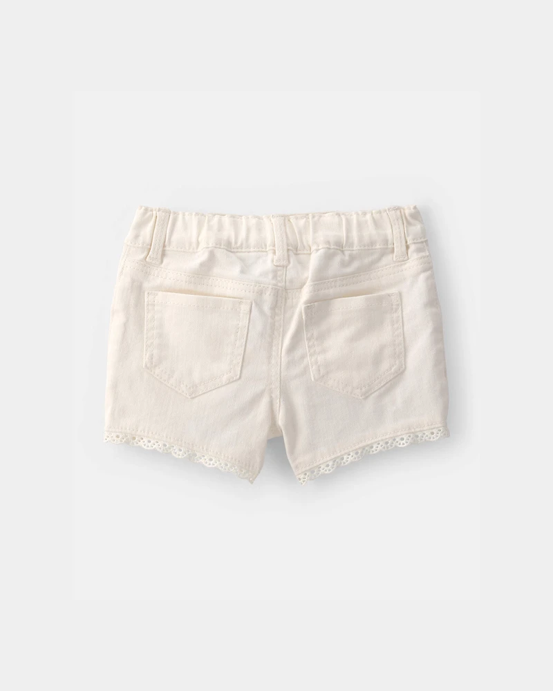 Baby Girl Eyelet Trim Twill Shorts - Cream