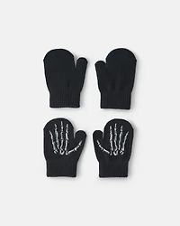 Toddler Boy 2-Pack Skeleton Halloween Mittens - Black