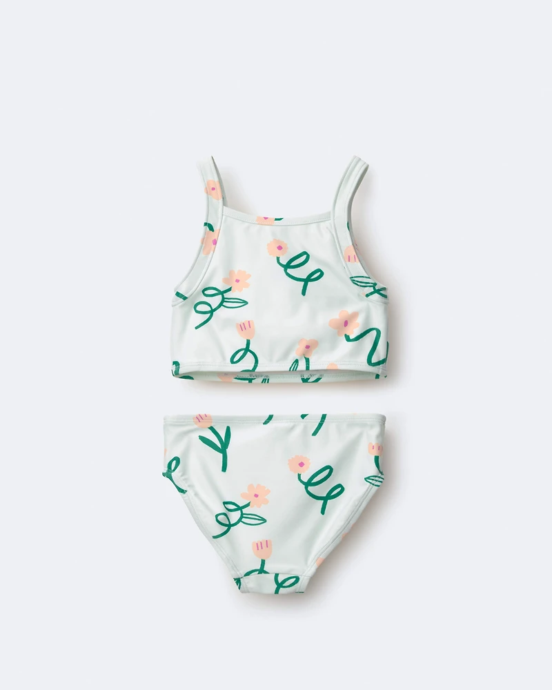 Toddler Girl Tankini in Floral Print - Light Green