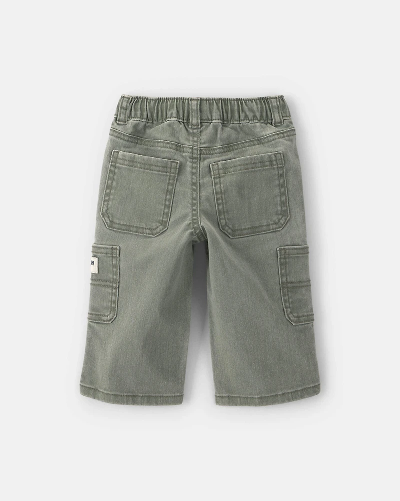 Baby Boy Splatter Paint Wide-Leg Carpenter Pants - Green