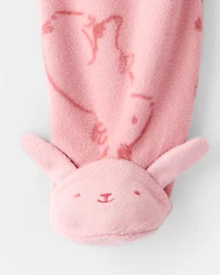Baby Girl Bunny Print Fleece Long-Sleeve Loose Fit Sleep & Play Pajamas - Pink