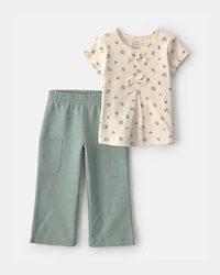 Toddler Girl 2-Piece Floral Short-Sleeve Top & Pant Set - Cream/Green
