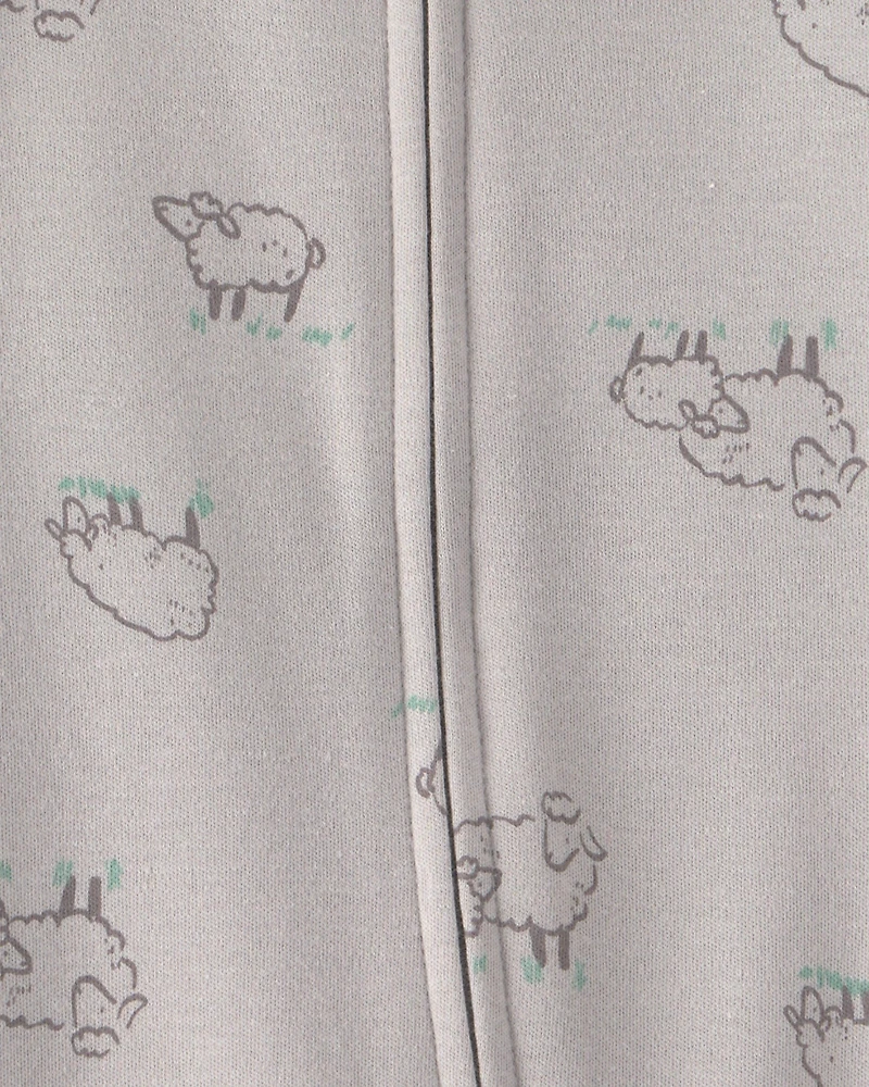 Baby Sheep 100% Cotton 2-Way Zip Sleep & Play Pajamas - Grey