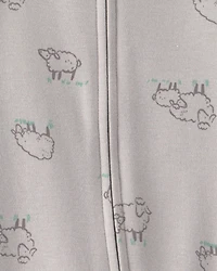 Baby Sheep 100% Cotton 2-Way Zip Sleep & Play Pajamas - Grey