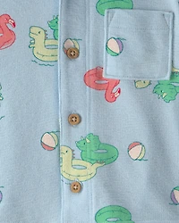 Baby Boy Pool Floatie Short-Sleeve Button-Down Shirt - Blue