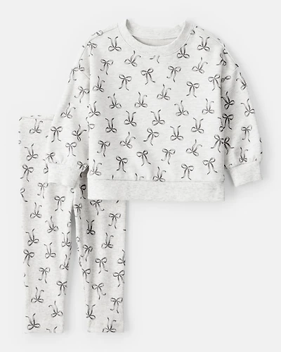 Baby Girl Bow Print Long-Sleeve Tee & Pant Set - Grey