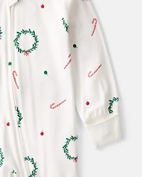 Baby Wreath Print PurelySoft Long-Sleeve Sleep & Play Pajamas - Ivory