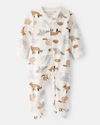Baby Boy Fox Print 100% Cotton Long-Sleeve Sleep & Play Pajamas - Ivory