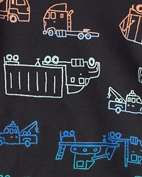 Baby Boy Truck 100% Cotton Loose Fit 4-Piece Pajamas - Green