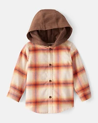 Baby Boy Plaid Cotton Long-Sleeve Hooded Button-Down Shirt - Orange
