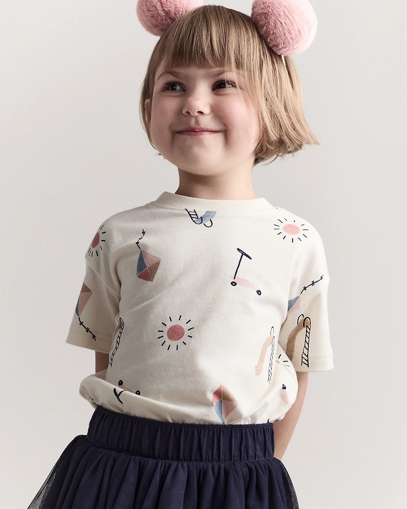 Toddler Short-Sleeve Relaxed Graphic Tee in Park Day Print - Cream