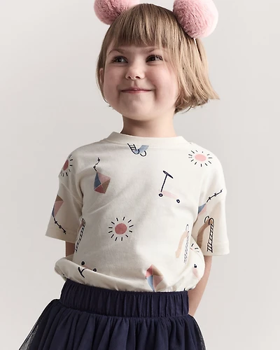 Toddler Short-Sleeve Relaxed Graphic Tee in Park Day Print - Cream