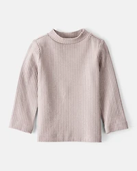 Baby Girl Shimmer Rib Mock Neck Top - Brown