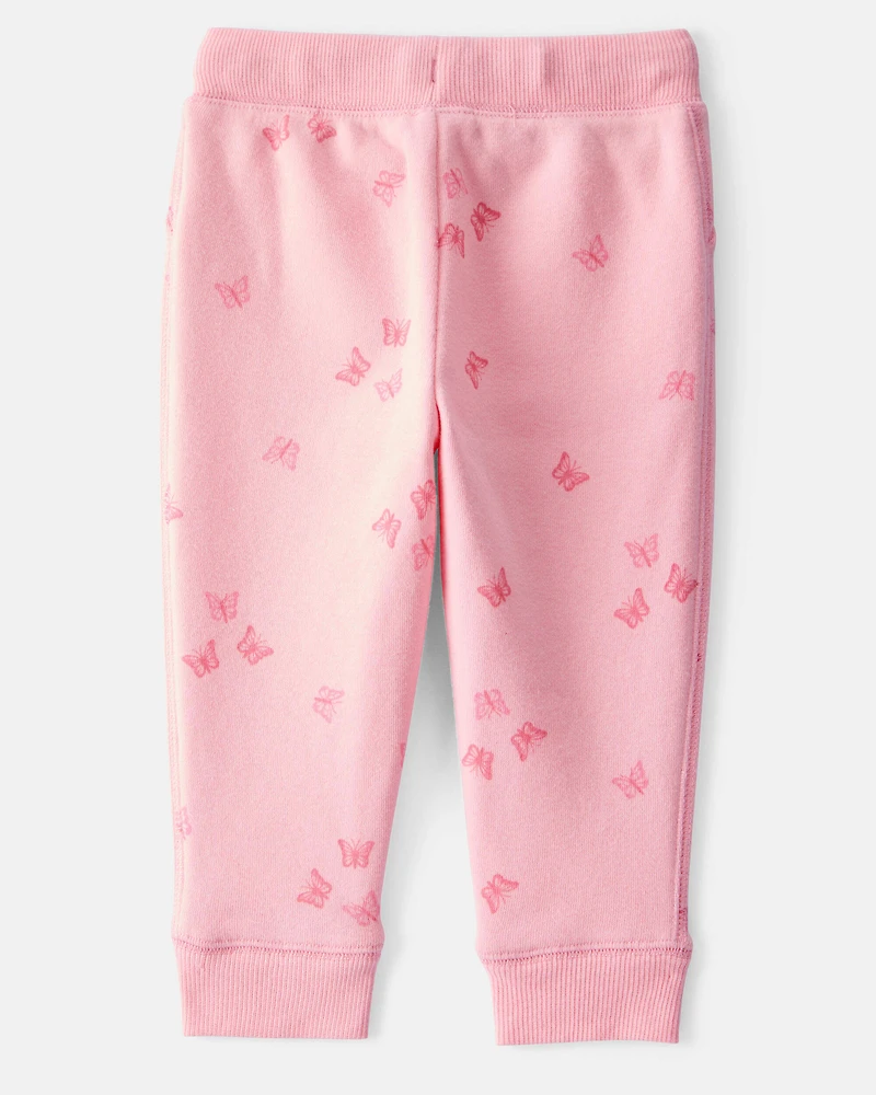 Baby Girl Butterfly Print Fleece Drawstring Joggers - Pink