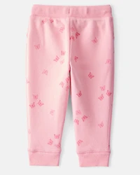 Baby Girl Butterfly Print Fleece Drawstring Joggers - Pink