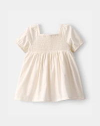 Baby Girl Puff Sleeve Floral Dress - Cream