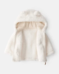 Baby Sherpa Long-Sleeve Hooded Zip-Up Jacket - Ivory