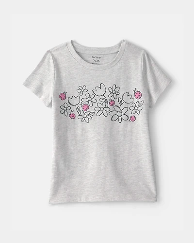 Toddler Girl Ladybug Floral Graphic Tee - Grey