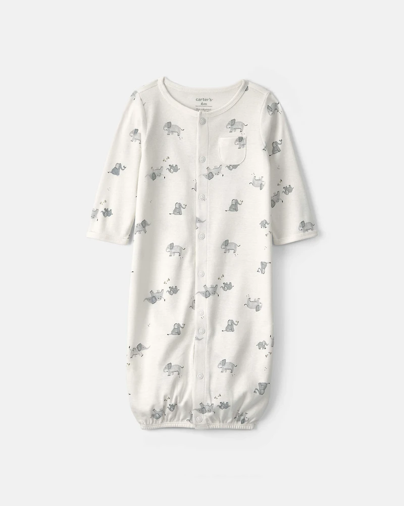 Baby Elephant 100% Cotton Converter Gown - Ivory