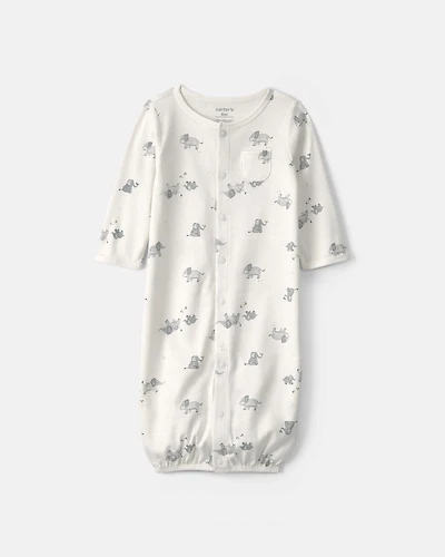 Baby Elephant 100% Cotton Converter Gown - Ivory