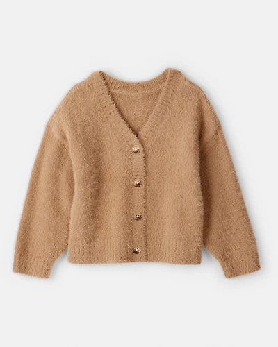 Toddler Girl Fuzzy Cardigan Sweater - Brown