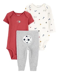 Baby Boy 3-Piece Soccer Bodysuits & Pant Set
