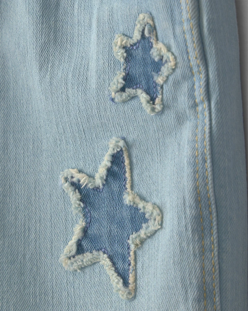 Girls Star Embellished Denim Shortall - Light Wash