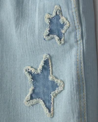 Girls Star Embellished Denim Shortall - Light Wash
