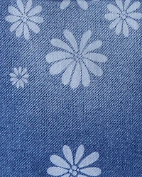 Girls Dark Wash Floral Denim Jacket - Blue