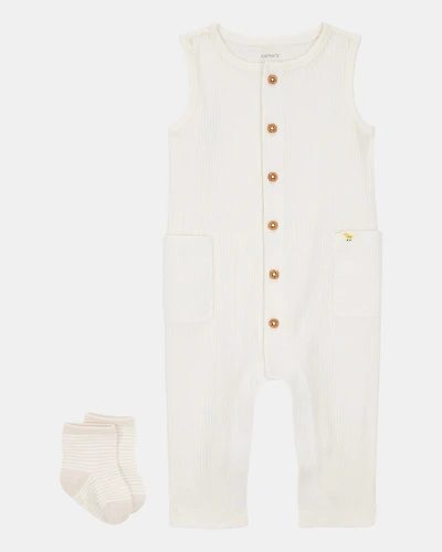 Baby 2-Piece Jumpsuit & Sock Set - Ivory