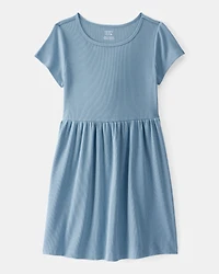 Girls Ribbed Short-Sleeve Dress - Blue