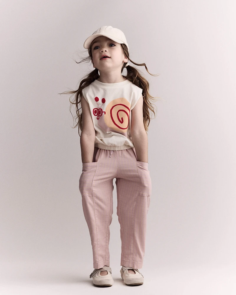 Toddler Girl Pocket Pant in Stripes - Light Pink