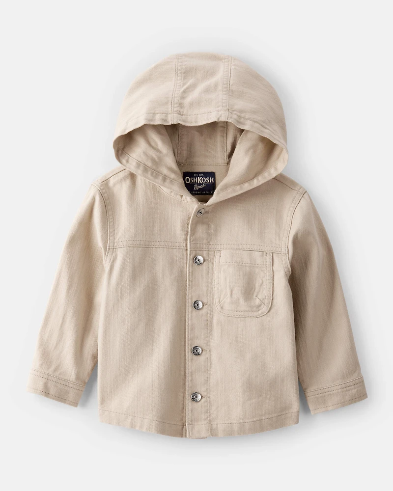 Toddler Boy Hooded Denim Jacket - Khaki