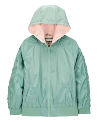 Girls Fleece-Lined Midweight Bomber Jacket - Green
