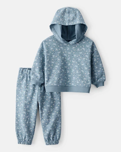 Baby Girl 2-Piece Bow Print Cotton Long-Sleeve Hoodie & Pant Set - Blue