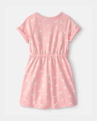 Girls Floral French Terry Dress - Pink