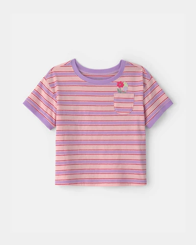 Toddler Girl Flower Striped Short-Sleeve Top - Pink/Purple