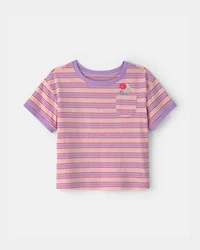 Toddler Girl Flower Striped Short-Sleeve Top - Pink/Purple