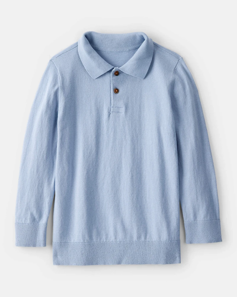 Boys Long-Sleeve Polo Sweater - Blue