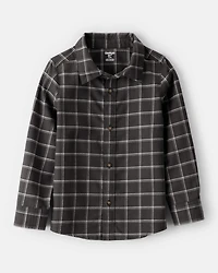 Boys Plaid Cotton Long-Sleeve Button-Down Shirt - Black